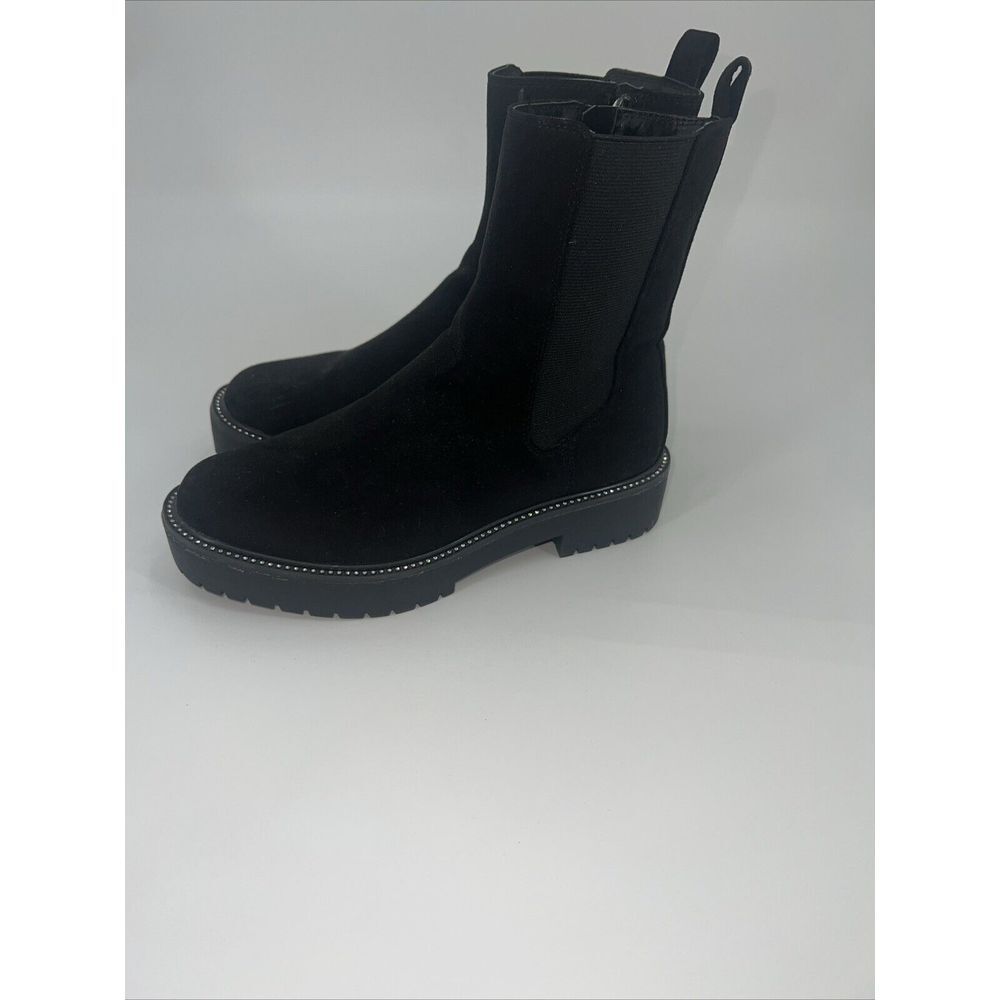 Time‎ and Tru Black Chelsea Boots w/ Zipper & Rhinestones Size 7 Excellent